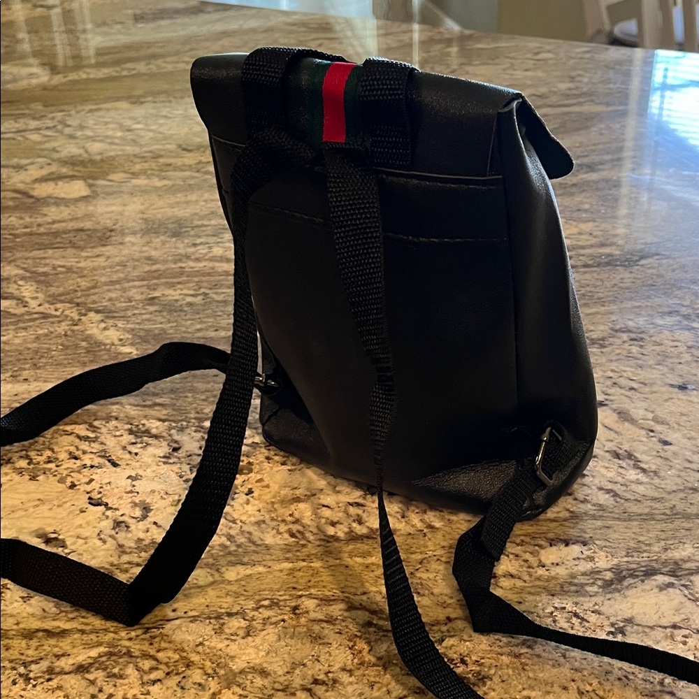Stylish Mini Black Backpack with Red and Green Stripes NWOT - Picture 4 of 9